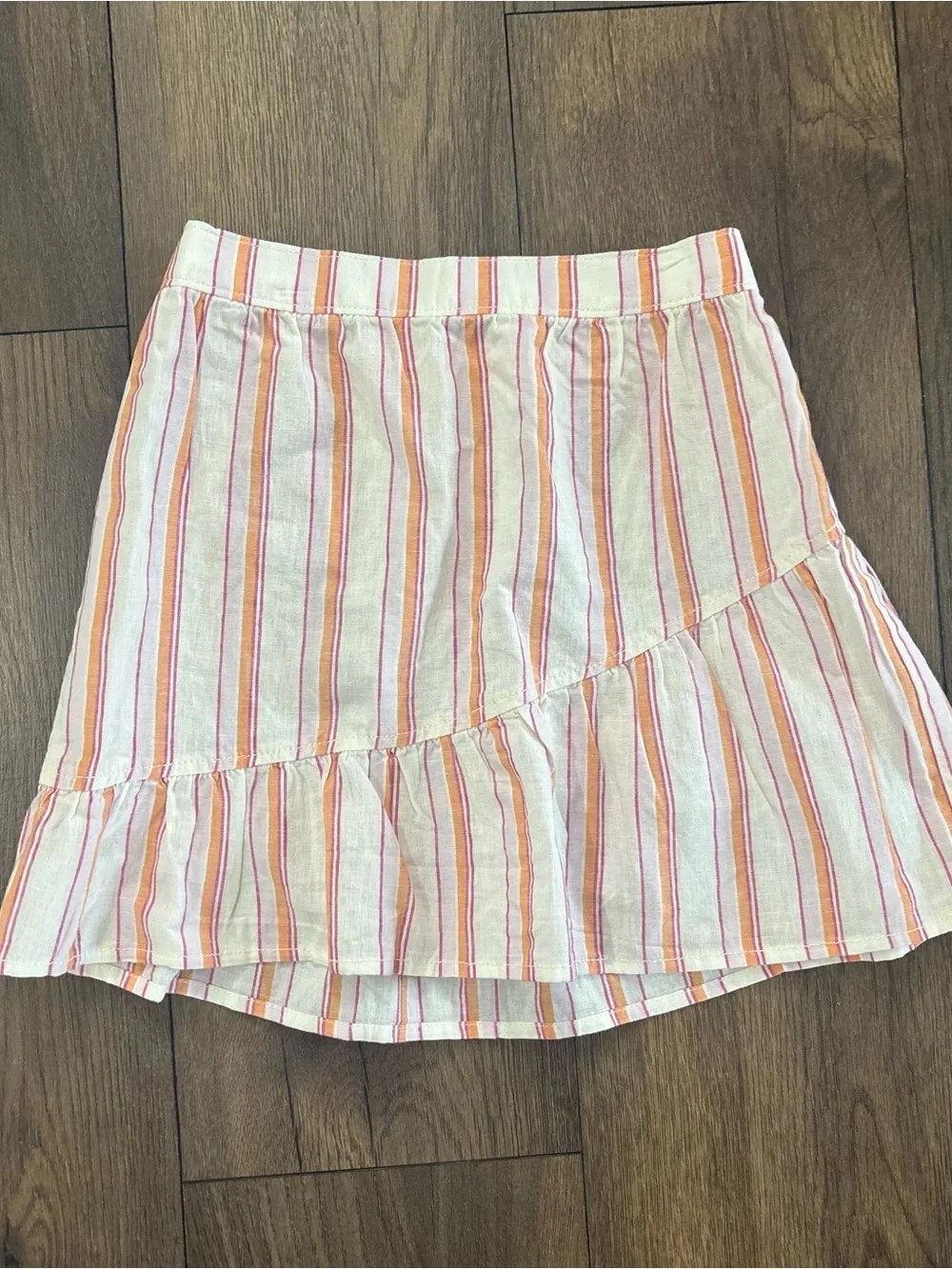 Carter’s Linen Blend Striped Skirt, Pink Orange, Ruffle Detail, Size 8